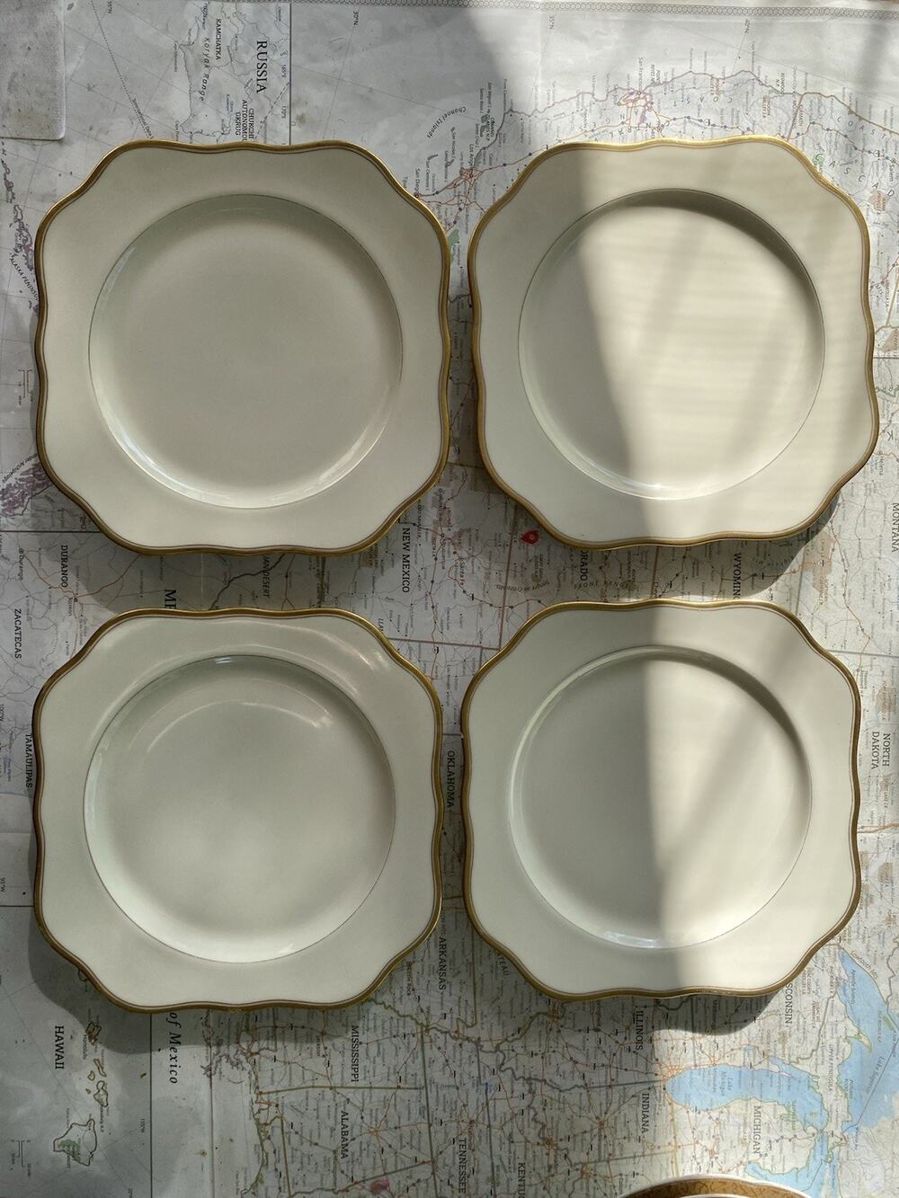 Vintage China Plates F & B Baronet Embassy 4 Square Bohemia Czechoslovakia￼